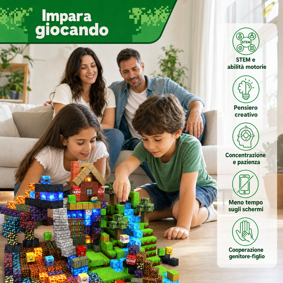 Giochi Geniali™ Blocchi Magnetici – Riducono gli Schermi e Sviluppano la Creatività nei Bambini